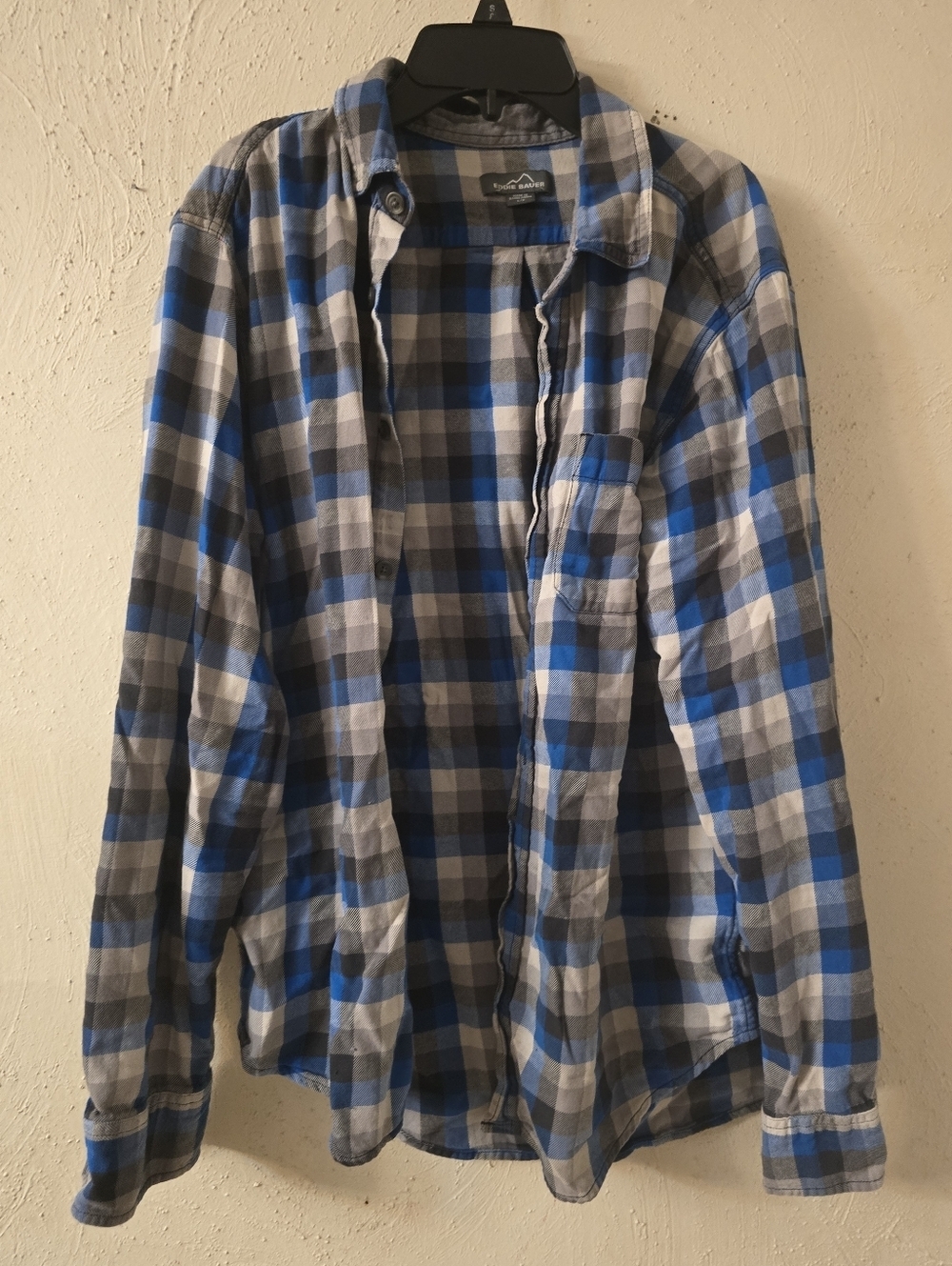 Eddie Bauer Blue and Gray Plaid Button-Down Shirt